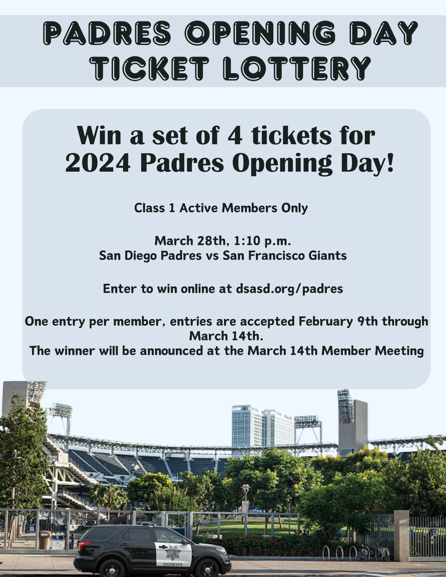 2024 Padres Opening Day Ticket Lottery Deputy Sheriffs' Association